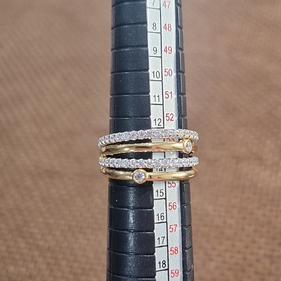 Diamonique Two Tone Highway Ring Sterling Silver CZ Multi Row QVC Size 7 - Picture 9 of 11
